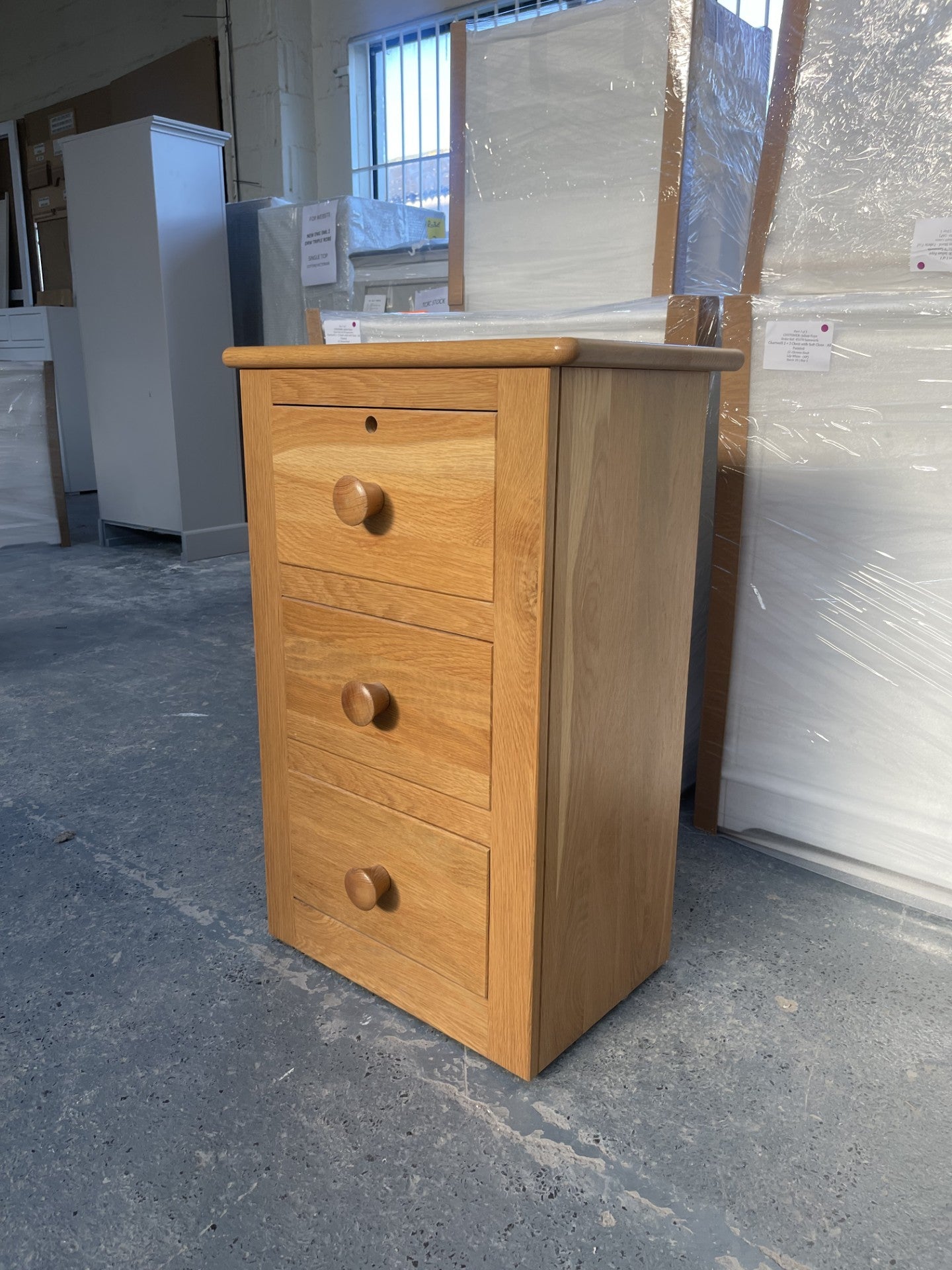 Oak 3 Drawer Bedside